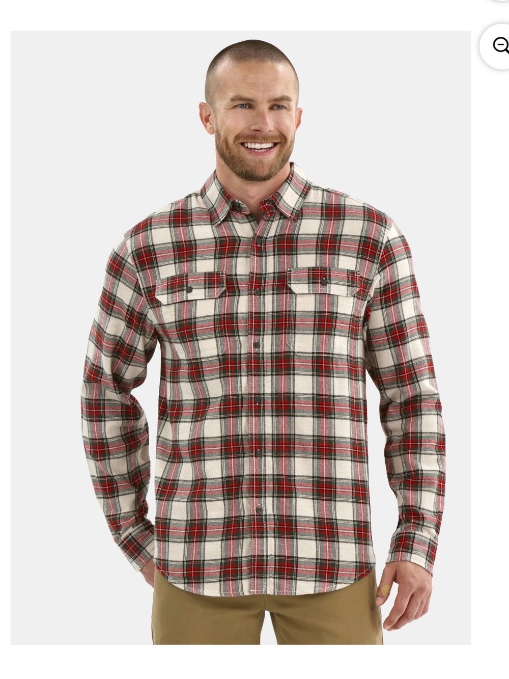 NWT George Button-Up Plaid Flannel Dress Shirt in Cream, Red, Forrest & Black